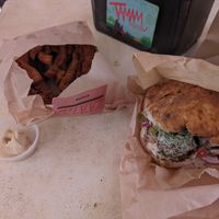 Pita chips and falafel pita at Tamam - Upper East Side in New York City