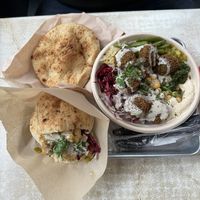 Pita shoarma from cauliflower and the falafel platter.   at Tamam - Upper East Side in New York City