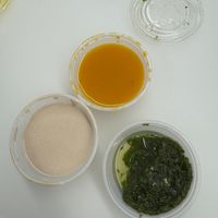 Side sauces , tahini , a sweet sauce and the spicy 🌶️ green sauce at Tamam - Upper East Side in New York City