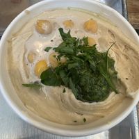 Hummus with tahini and spicy sauce  at Tamam - Upper East Side in New York City