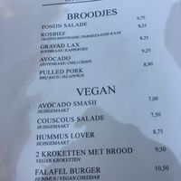 Vegan lunch menu at Restaurant de Merwelanden in Dordrecht