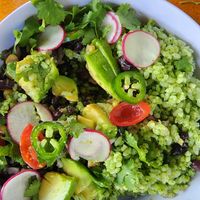 Veggie bowl with delicious cilantro rice at Simple Food in Luquillo