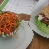 Salad and burger  at vego Foodworld in Berlin