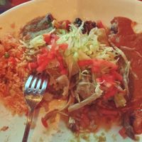 Spinach enchiladas (without dairy) with rice and beans at Fonda Oaxaqueña in Chelan