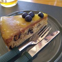 Bolo de mirtilos com calda de lima at Orelha d'Elefante in Ponte De Lima