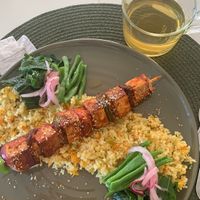 Tofu with BBQ sauce with bulgur   at Orelha d'Elefante in Ponte De Lima