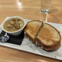 Tempeh Reuben with onion-potato soupp  at Seva - Ann Arbor in Ann Arbor