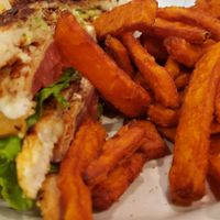 Club with Sweet potato fries at Seva - Ann Arbor in Ann Arbor