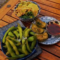 Edamame, veganská gyoza, míchaný salát at Umaii in Dresden