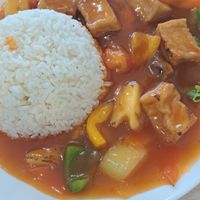 Sweet and sour beancurd with rice at Pey Teik 培德娘惹素食馆 in Taiping