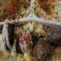 Veggie combo without pita to make it vegan #Veganuary at Petra Mediterranean Bistro in Seattle