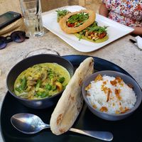 Vegan Thai green curry and the Big O salad. at Nook in Stari Grad