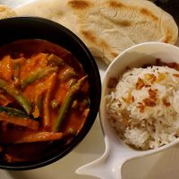 Vegan curry with fresh naan and rice at Nook in Stari Grad