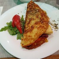 Chickpea-Omelett with ajvar, tofu, beans & corn at Plant Power in Novi Sad