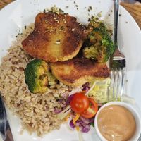 Seitan with broccoli and rice at Plant Power in Novi Sad