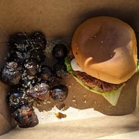 GuacoRizo Burger with Sautéed Brussel Sprouts at Lick It Up - Spider House in Austin