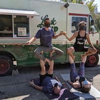 Snacking with acroyoga, featuring the mushroom chorizo burrito. at Lick It Up - Spider House in Austin