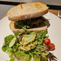 Mushroom and spinach burger in sourdough bread at Cedele - Raffles City in Central Singapore