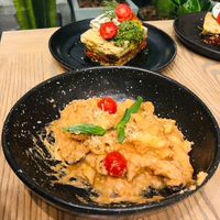 Penne with vodka sauce & Veggie lasagna (both good!) at Plantiful - Plant-based Cafe in Bangkok