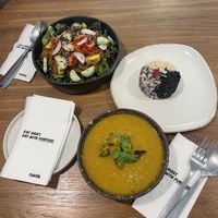 Healing Pumpkin Curry and spicy Kimchi Soba   at Plantiful - Plant-based Cafe in Bangkok