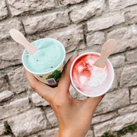 Mint choc chip & raspberry ripple  at Kiosk in Lyme Regis