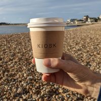 Coffee on the beach at Kiosk in Lyme Regis