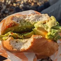Avocado & chilli jam bagel at Kiosk in Lyme Regis
