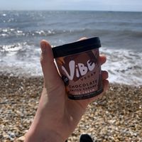 Vegan chocolate salted caramel ice cream  at Kiosk in Lyme Regis