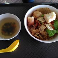 Char Siew Noodles with spring roll (tasty) at Origanics 启点 - Vegetarian - NUS The Deck in Northeast Singapore