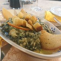 Cicorielle con crema de fave e crostini (vegan) at Corte degli Aranci in Specchia
