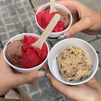 dark chocolate, raspberry and special ice cream dessert  at Eis Greissler in Salzburg
