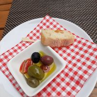 Olives, dried tomatoes etc. that we got when we were waiting for the main dish at Peperoncino in Sibenik