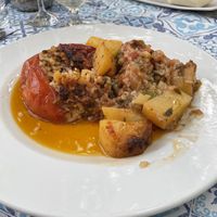 Stuffed potatoes and stuffed paprikas    at Klimatis Tavern in Kefalonia