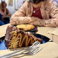 Chocolate peanut cake and giant raspberry choc chip cookie   at Lucifer Lives in Brussels