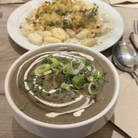 Mushroom soup and gnocci  at Lucifer Lives in Brussels