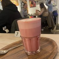 Punk coffee with beetroot  at Lucifer Lives in Brussels