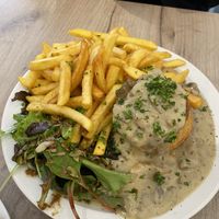 Vol au vent with fries & salad  at Lucifer Lives in Brussels