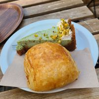 tarte à la pistache et pain au chocolat at Lucifer Lives in Brussels
