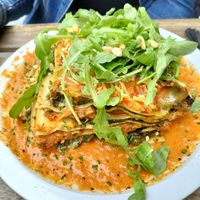 Lasaña de espinacas y carne vegana at Lucifer Lives in Brussels