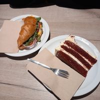 Croissant and red velvet cake at Lucifer Lives in Brussels