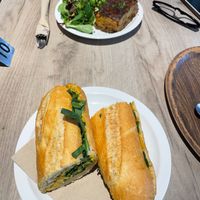 Chicken curry baguette and bacon quiche at Lucifer Lives in Brussels