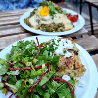Lunch: quiche and lasagne with spinach at Lucifer Lives in Brussels