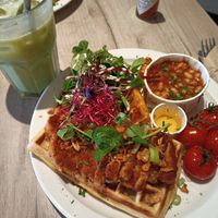 Chicken waffle brunch - available on weekend at Lucifer Lives in Brussels