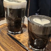 Black Metal Coffee iced (one the left) or hot (on the right) at Lucifer Lives in Brussels