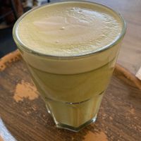 Matcha latte with coconut milk at Lucifer Lives in Brussels