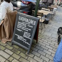 Outside menu  at Lucifer Lives in Brussels