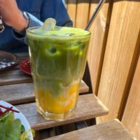 iced peach matcha  at Lucifer Lives in Brussels