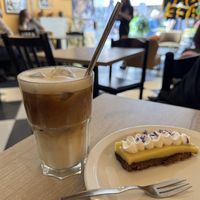 Latte with lemon bar (5.50€ each, so 11€)  at Lucifer Lives in Brussels