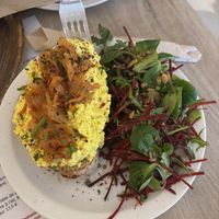 Kimchi egg salad on toast  at Lucifer Lives in Brussels