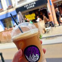 Iced latte to go at Lucifer Lives in Brussels